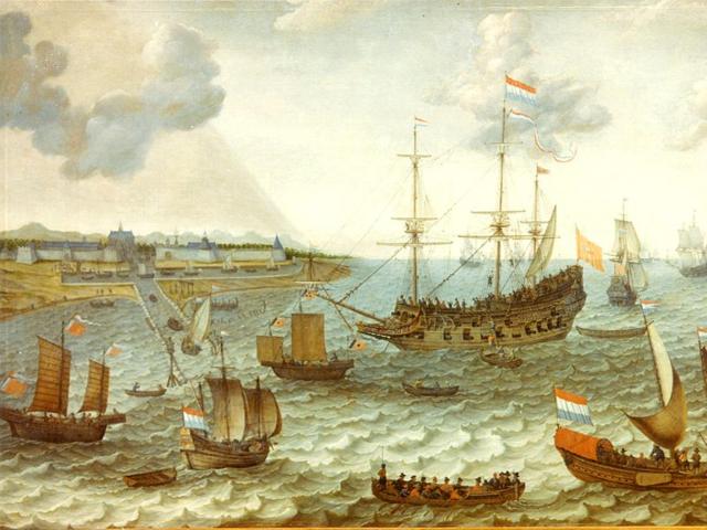Asian and Dutch ships at anchor off Batavia